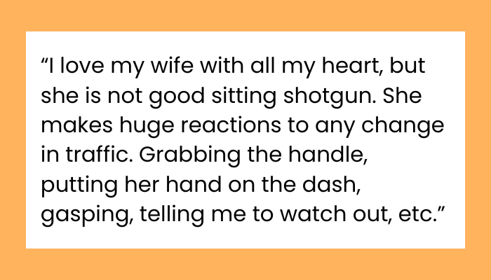 AITA for Making My Wife Ride in the Backseat Because She Was Distracting Me?
